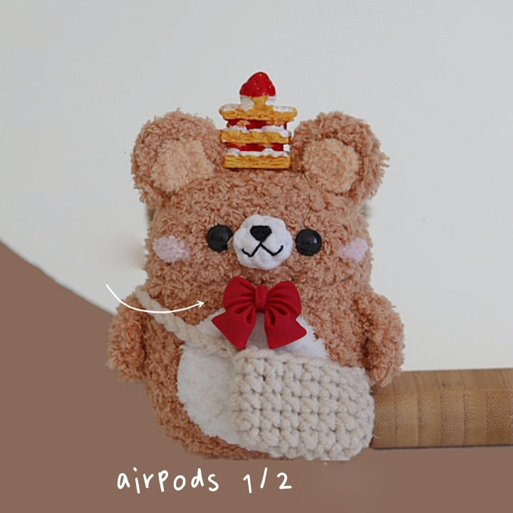 Camel Girl's Cute Bear AirPods 1/2 Case Handmade Crochet AirPods Pro Cases Camel Airpod Cases Cover