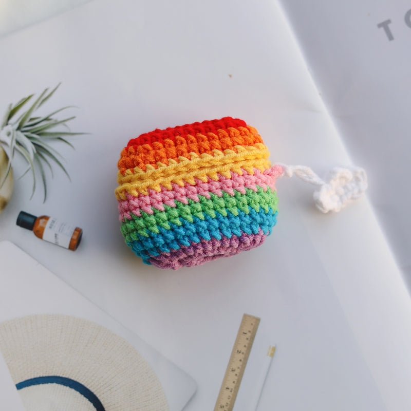Girl's Cute AirPods Pro Cases Knit Rainbow Handmade Kawaii AirPods 1/2 Case Rainbow Airpod Case Cover