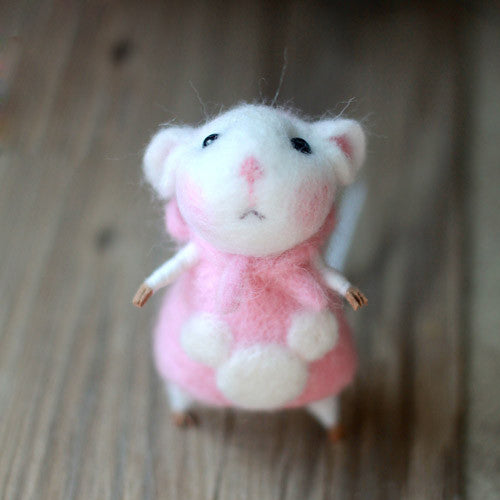 Needle Felted Felting project Animals Cute Pink Dress Mouse
