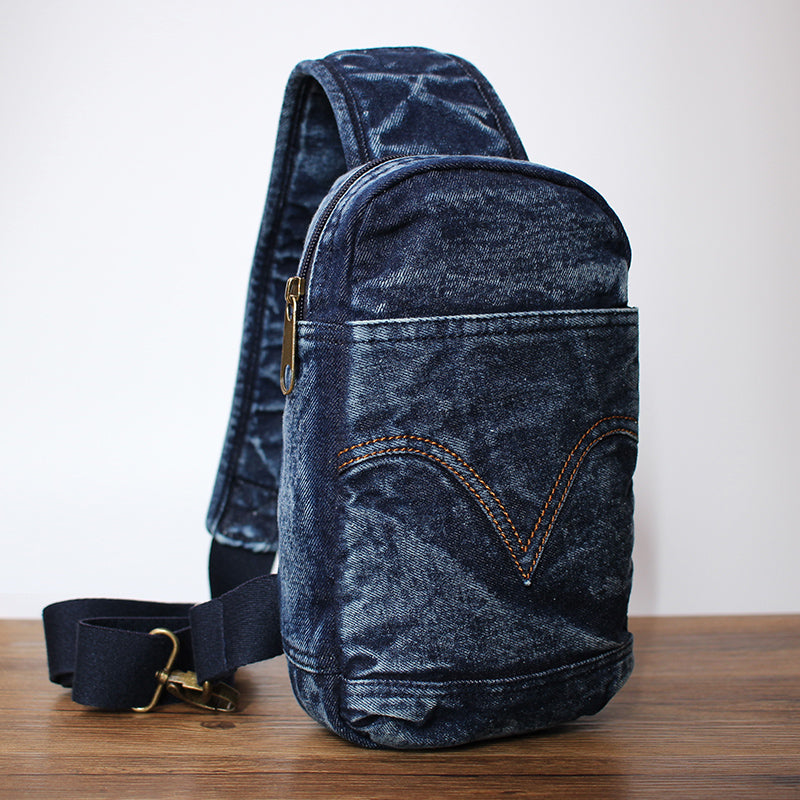 Black Denim Mens Cool Sling Bag Chest Bag Vintage Denim  display picture 1