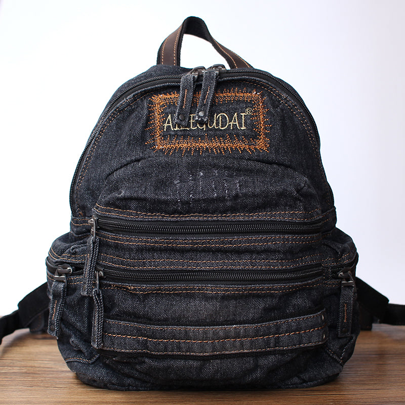 black denim mini backpack Denim Black Womens Backpack School Backpacks Blue Vintage Denim Backpa –  Feltify