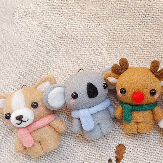 Needle Felted Felting project Wool Animals Cute Bunny Bear Craft