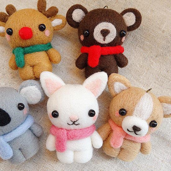 Needle Felted Felting project Wool Animals Cute Bunny Bear Craft