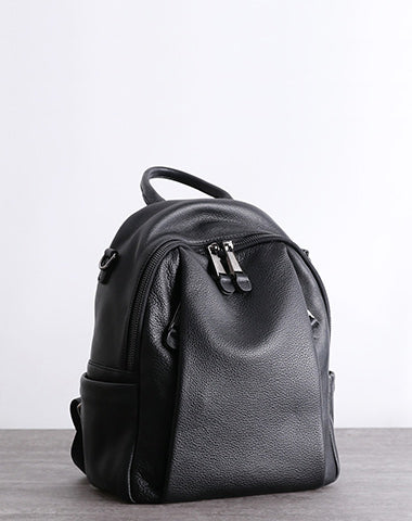 black backpack purse leather Black Leather Satchel Backpacks Womens Cute School Backpack Bag Black Leather College Rucksack for Ladies