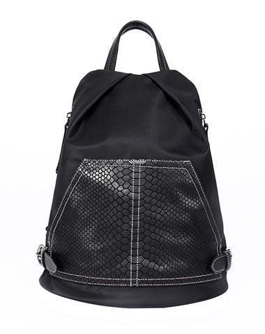 black leather snake backpack Black Nylon Satchel Backpack Womens Snake Skin Leather School Backpack Bag Nylon Leather Travel Rucksack Bag for Ladies