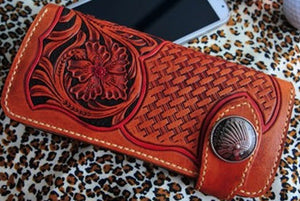 Tooled Leather Wallet, Biker Wallet, Leather Tooling Patterns - Free Leather Pattern PDF