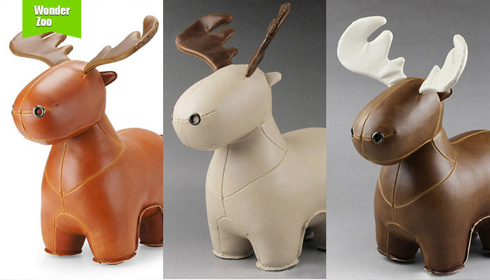 Wonder Zoo | Handmade Cute Animal Leather Stuffed Reindeer Home Decoration
