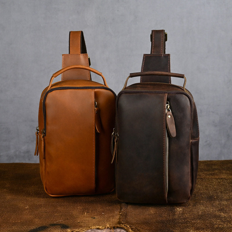 Brown Leather Sling Bag for Men 