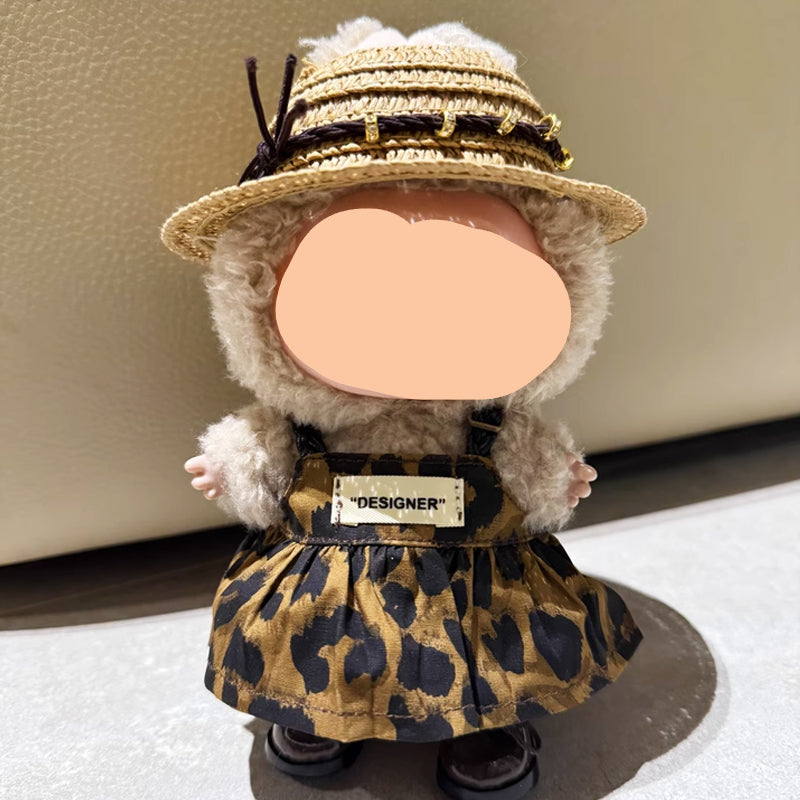 Leopard Print Dress Keychain Labubo Clothes Straw Hat