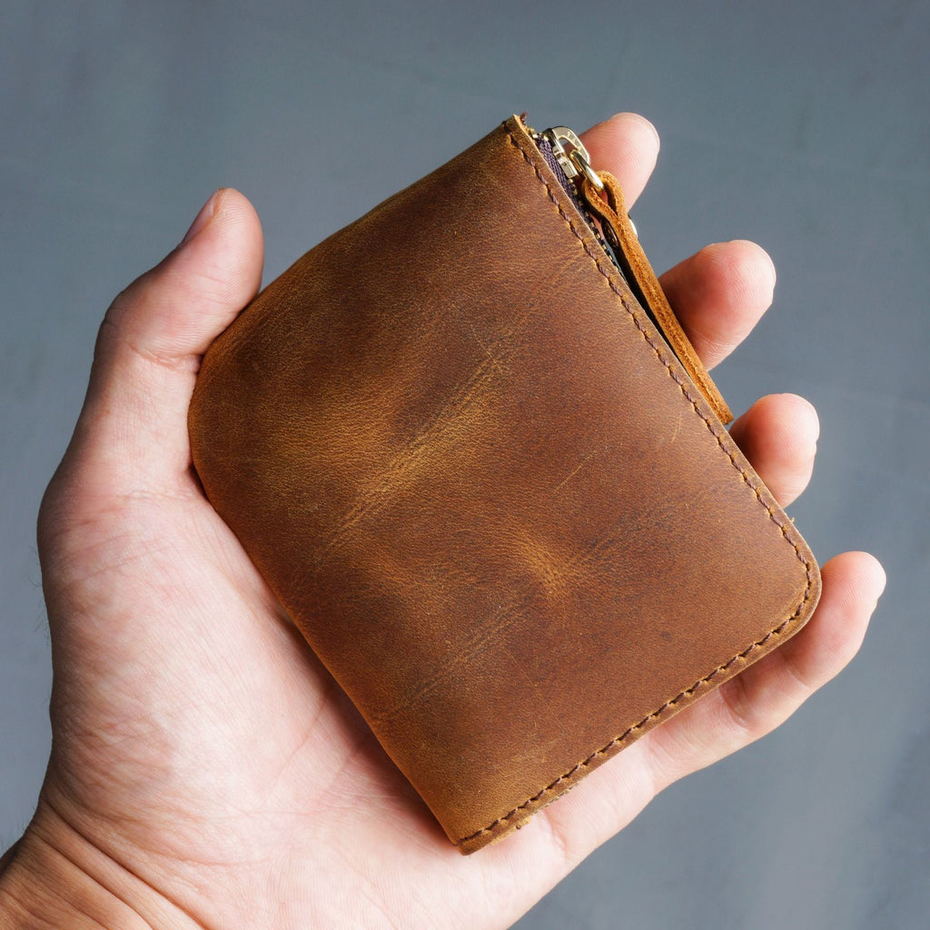 Small L Zip Wallet Women Leather Mini Zip Wallet L Shape Zipper wallet for Men - iwalletsmen