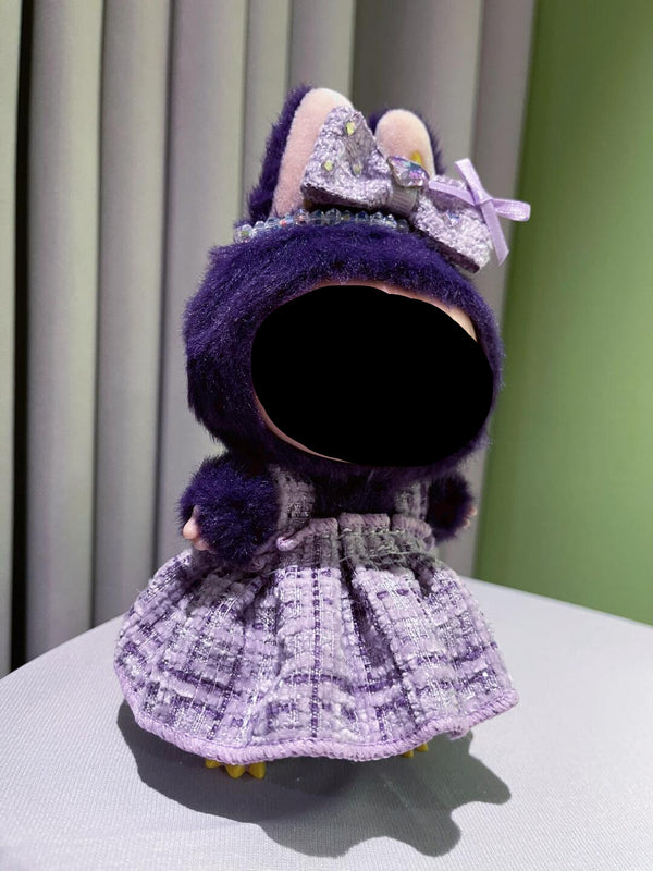 Purple Dress with Hairbow Necklace Bag Keychain Labubo Clothes Labubo Clothing Macaron Clothes for Labubo Purple Dress + Hairbow