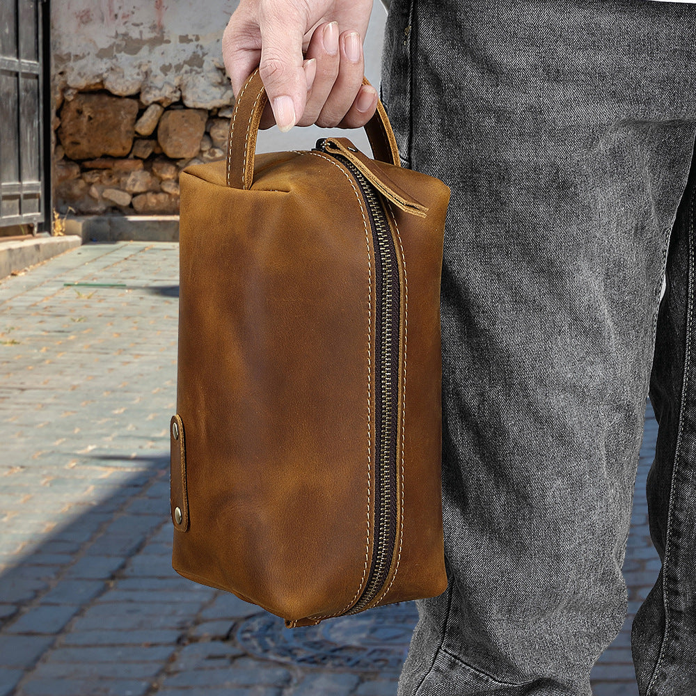 Brown Leather Toiletry Bag Men's 