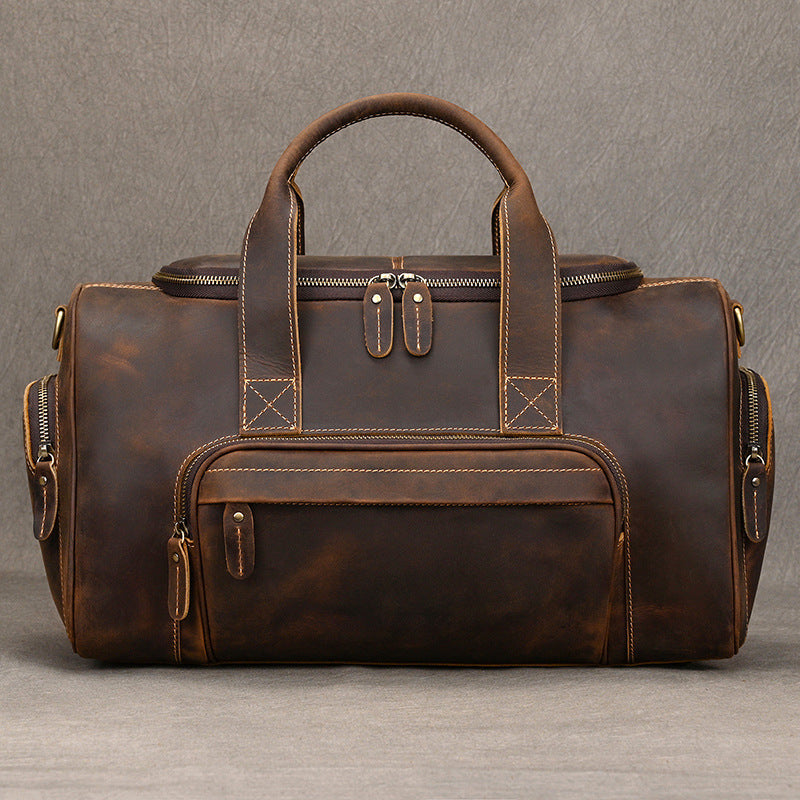 Small Leather Weekender Bag for Men Long Weekend Shoulder Bag - iwalletsmen