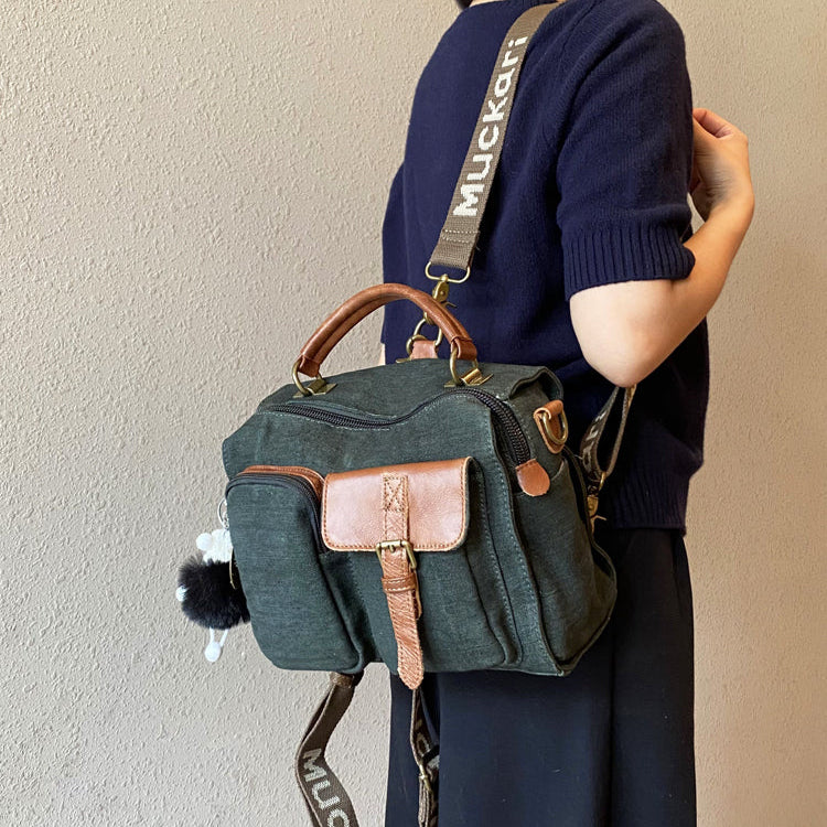 Green Canvas Convertible Messenger Bag Backpack Canvas Convertible Crossbody Bag Canvas Handbag - Feltify