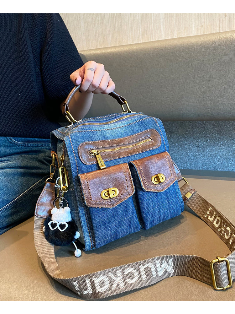 Convertible Denim Mini Backpack Bag Crossbody Bag Blue Convertible Den – Feltify