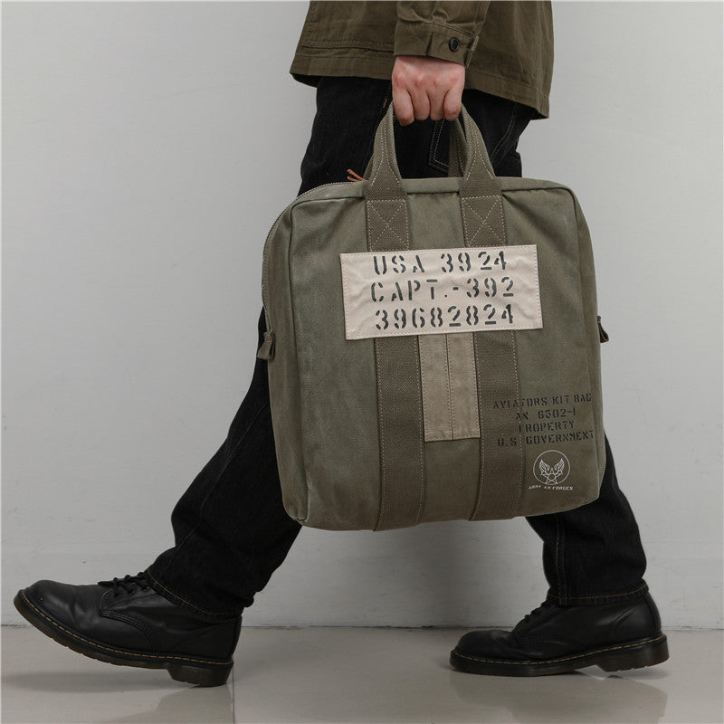 Army Green Canvas Mens Pilot Handbag Canvas WWII Bag Canvas Army
