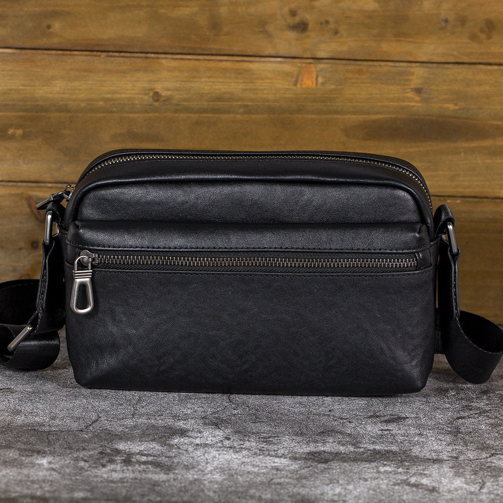  Mens Black Leather Crossbody Bag - iwalletsmen