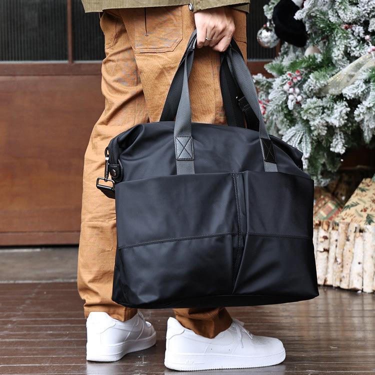 black travel bags for men Mens Leather Nylon Tote Bag Nylon Crossbody Bag Mens Nylon Shoulder Ba – Feltify