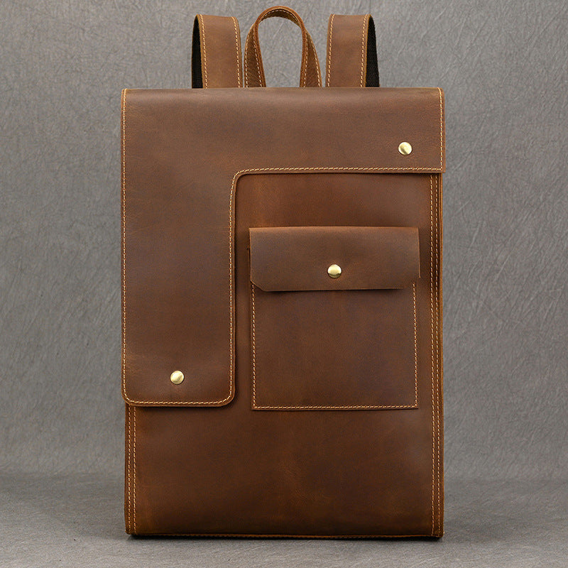 Crazy Horse Leather Backpack Mens 17L Brown Leather Backpack for Men - iwalletsmen