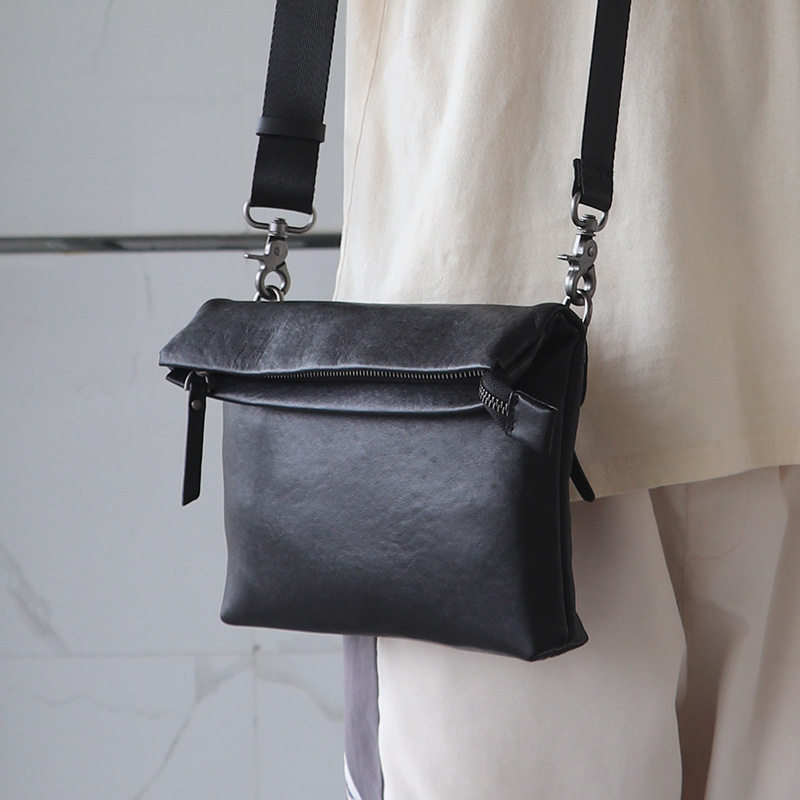 Small Black Leather Shoulder Bag Men Side View