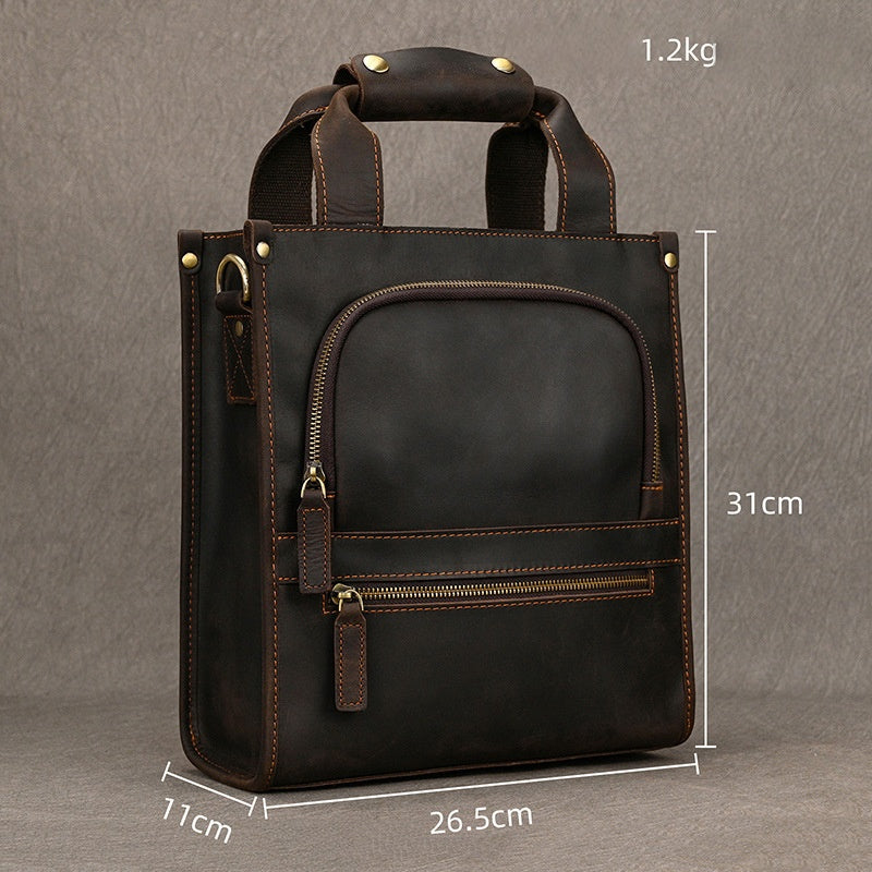 Brown Leather Vertical Briefcase Business Handbag for Men Office Handbag for Men - iwalletsmen
