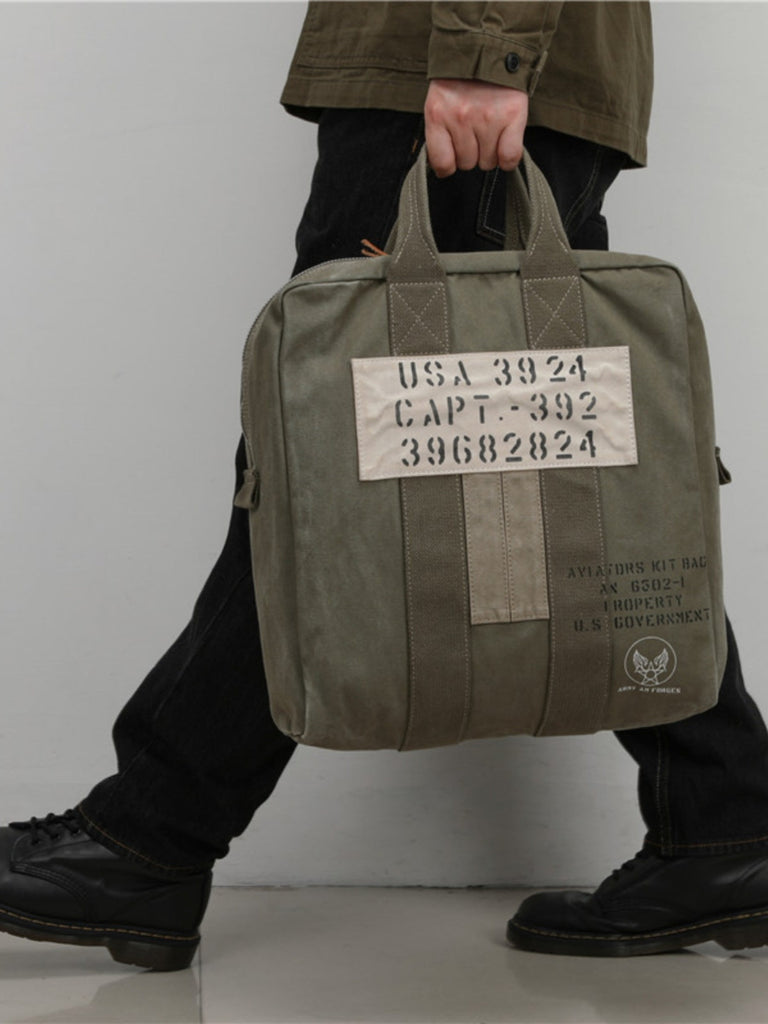 Army Green Canvas Mens Pilot Handbag Canvas WWII Bag Canvas Army