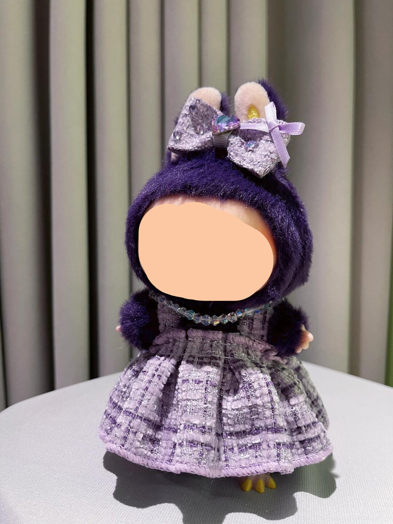 labubu purple dress Purple Dress with Hairbow Necklace Bag Keychain Labubo Clothes Labubo  Clothing Macaron Clothes for Labubo