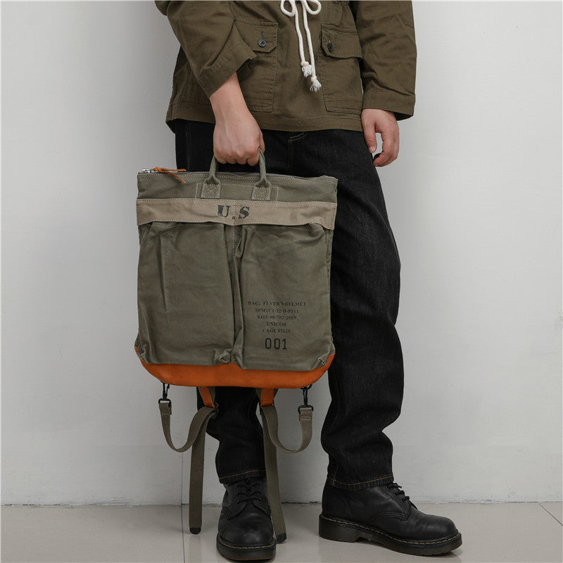 Army Green Canvas Mens tactical backpack Canvas Army Backpack Bag Canvas Travel Backpack for Men
