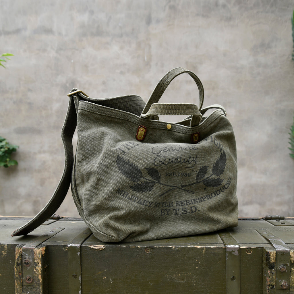 Army Green Tote Handbag Canvas Tote Bag Green Distressed Canvas