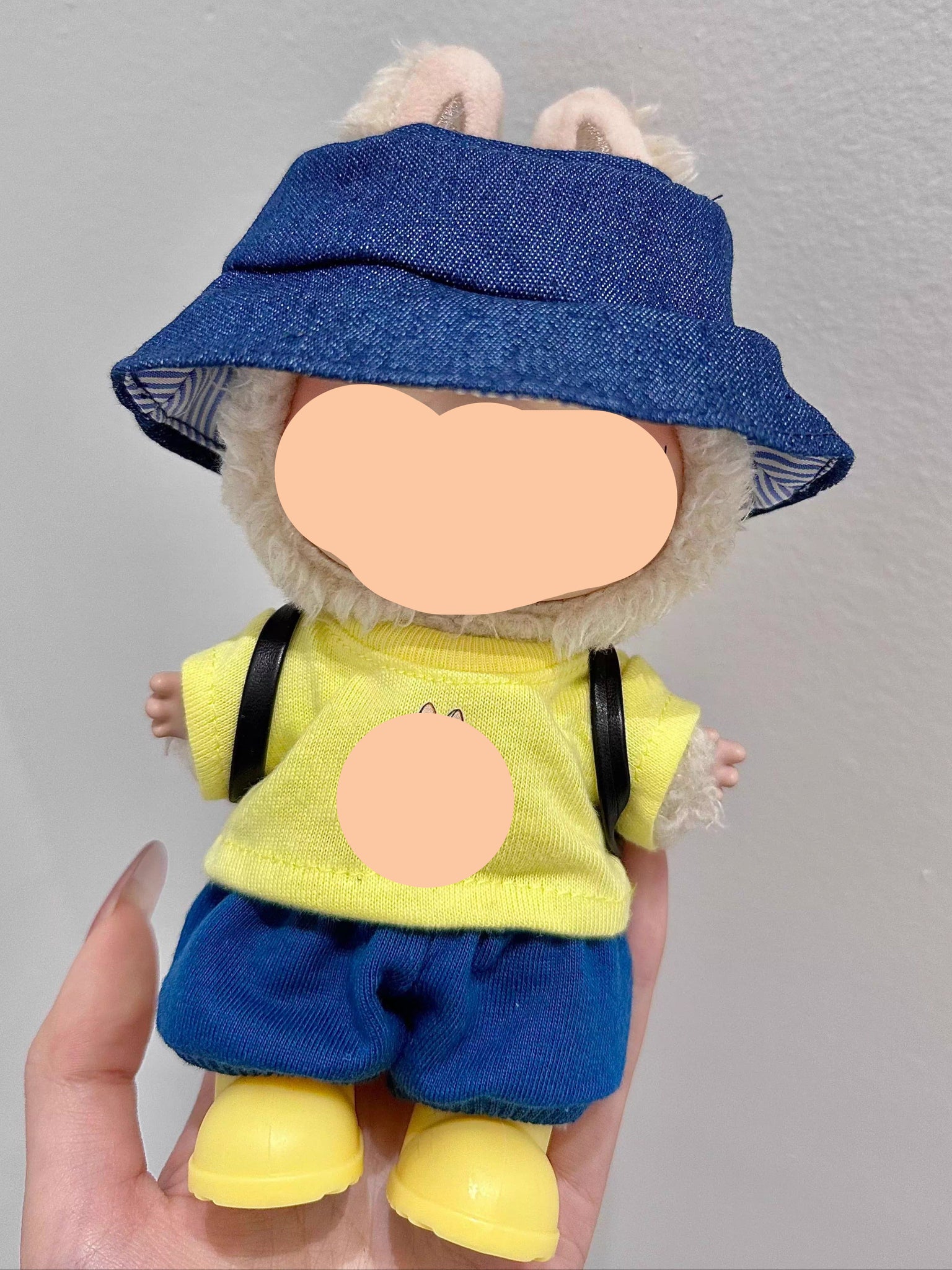 Winter Labubo Outfits Blue Overalls with Sweater Accessories Keychain Labubo Clothing Fashion Labubo Outfit main image 1