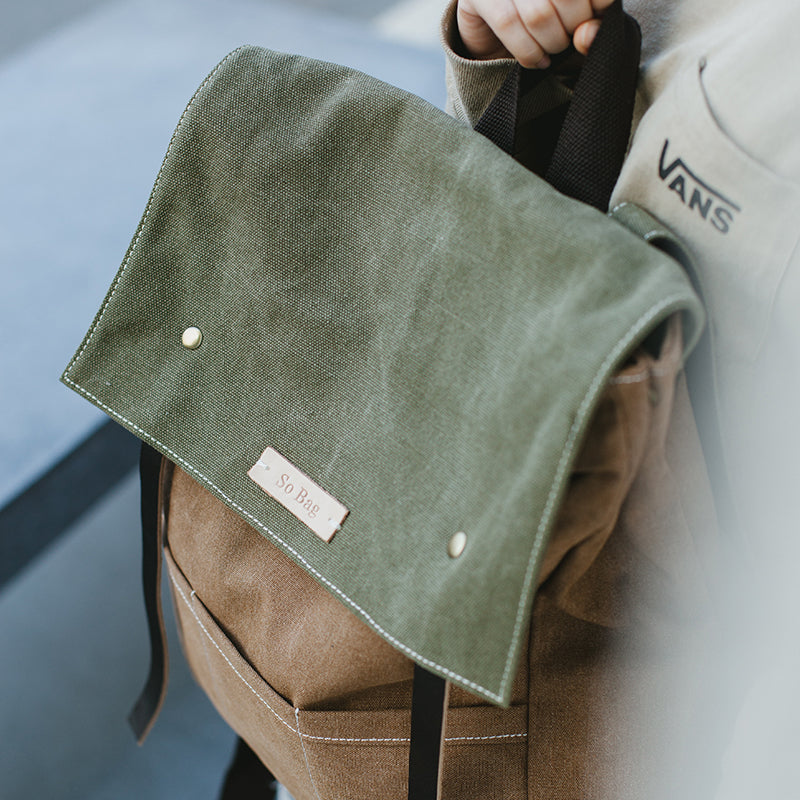 Womens Army Green Canvas Backpack Bag Canvas School  display picture 3