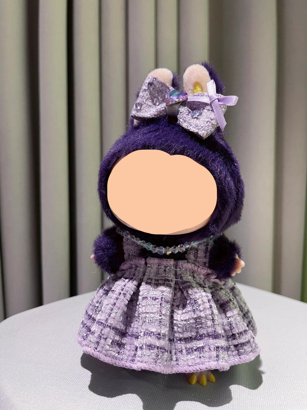 Purple Dress with Hairbow Necklace Bag Keychain Labubo Clothes Labubo Clothing Macaron Clothes for Labubo Purple Dress + Hairbow