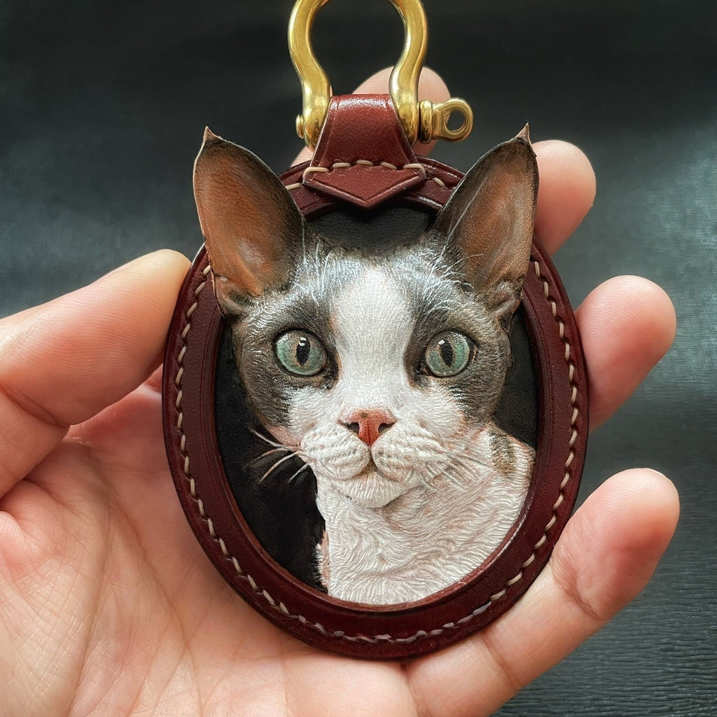 Cat Memorial Keychain Cat Remembrance Jewelry Tooled Leather Pet Memorial Jewelry