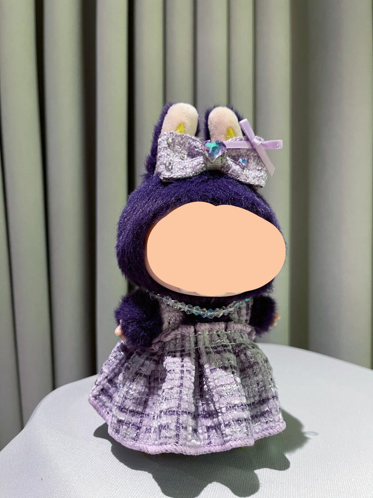 Purple Dress with Hairbow Necklace Bag Keychain Labubo Clothes Labubo Clothing Macaron Clothes for Labubo Purple Dress + Hairbow