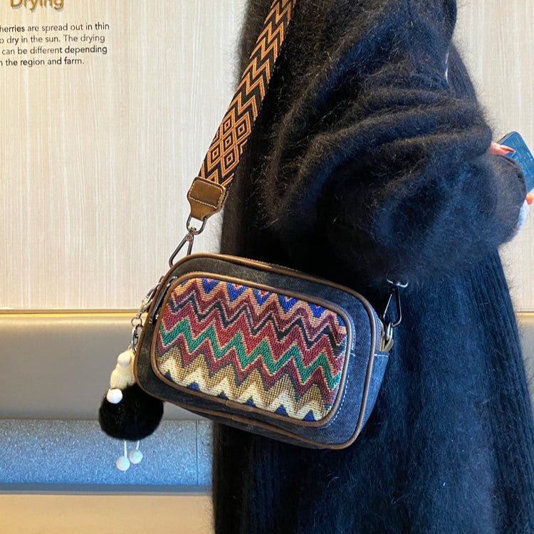 Boho Embroidery Canvas Small Crossbody Bag Bohemian Canvas Small Shoulder Bag - Feltify