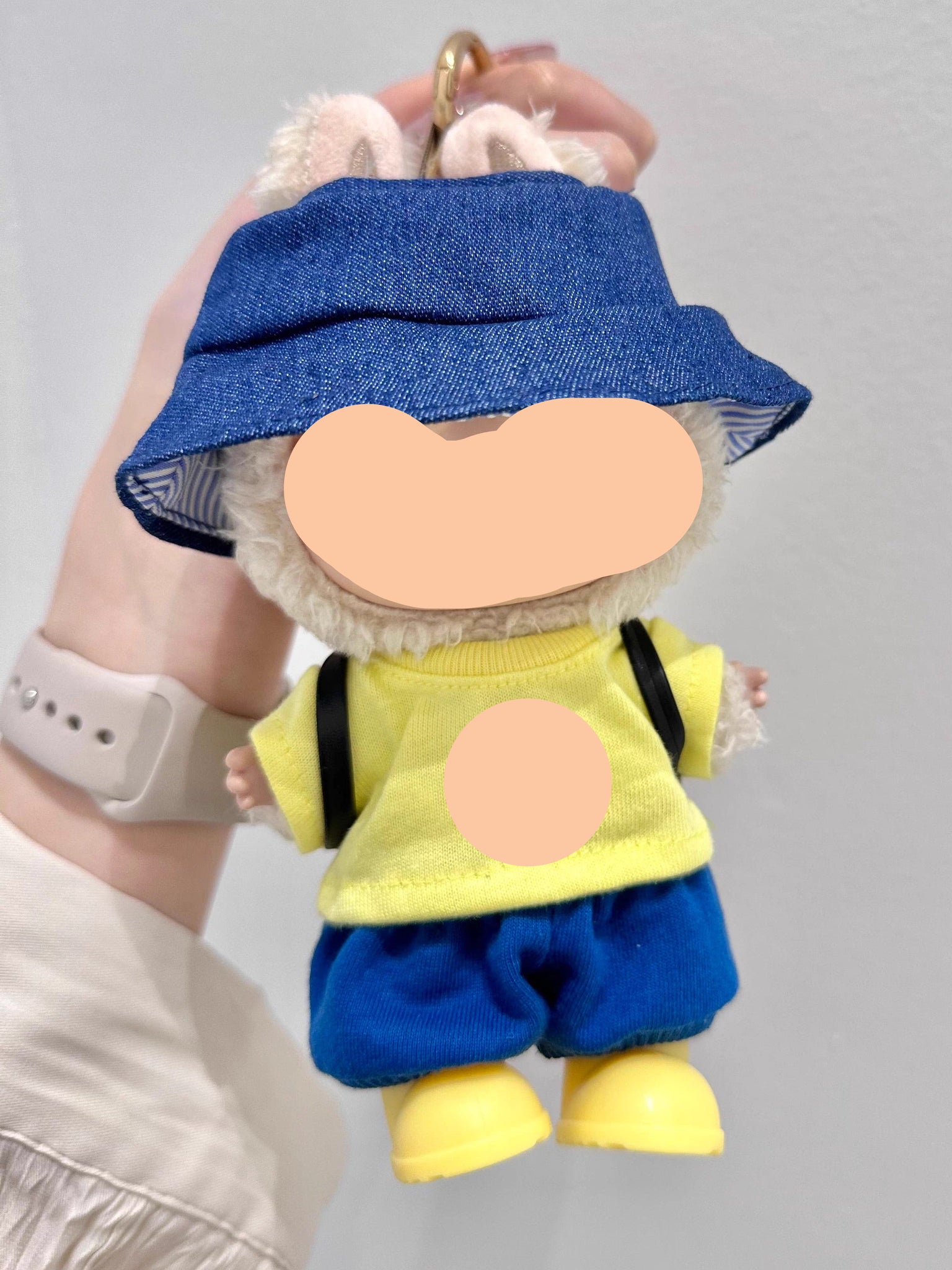 Winter Labubo Outfits Blue Overalls with Sweater Accessories Keychain Labubo Clothing Fashion Labubo Outfit main image 0