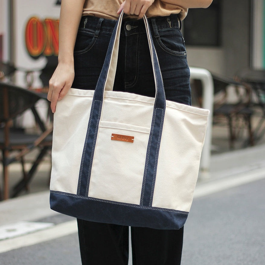 Mens White&Blue Canvas  Stachel Tote Bag