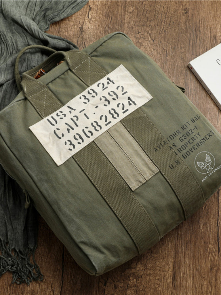 Army Green Canvas Mens Pilot Handbag Canvas WWII Bag Canvas Army