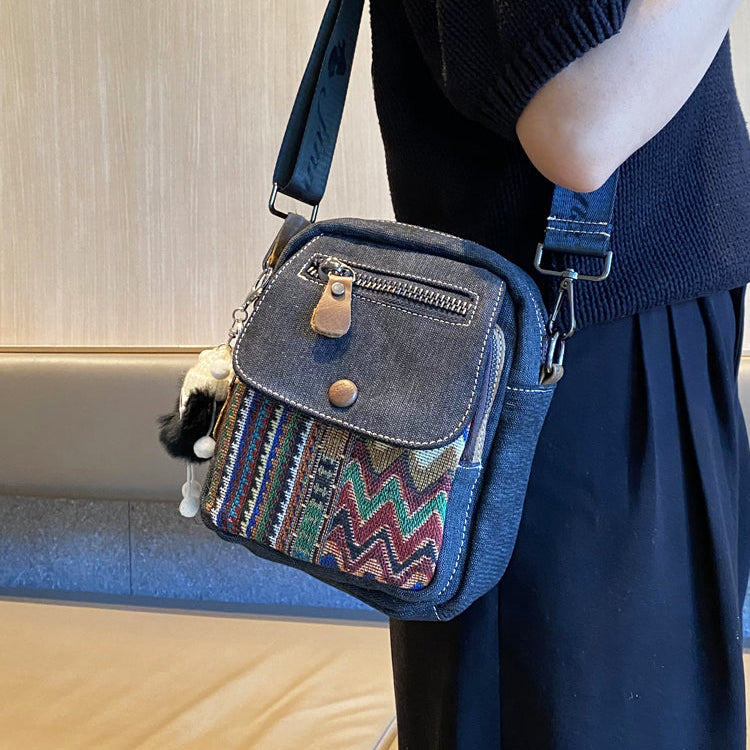 Canvas Embroidery Boho Crossbody Bag Womens Boho Sling Bag Canvas Crossbody Backpack - Feltify