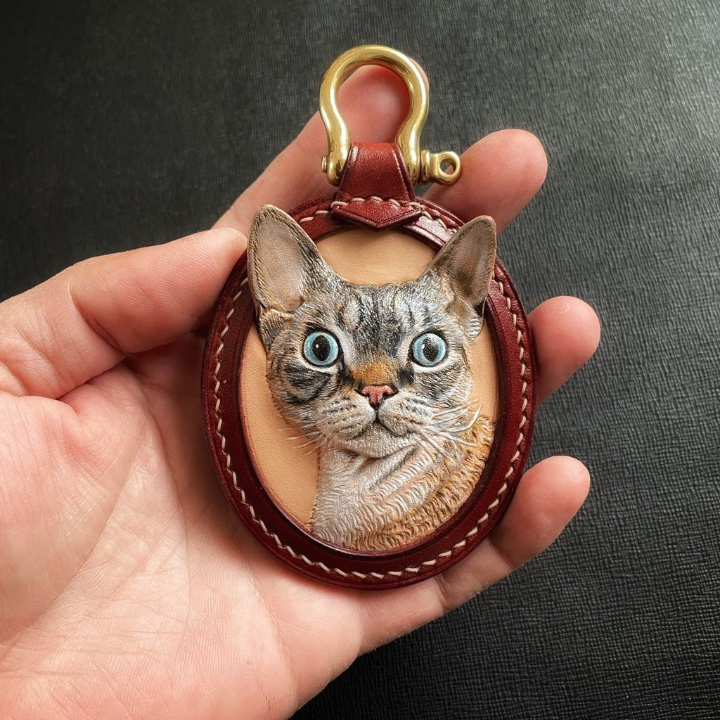 Tooled Leather Cat Memorial Necklace Gift for Loss of Pet Pendent Pet Memorial Gifts