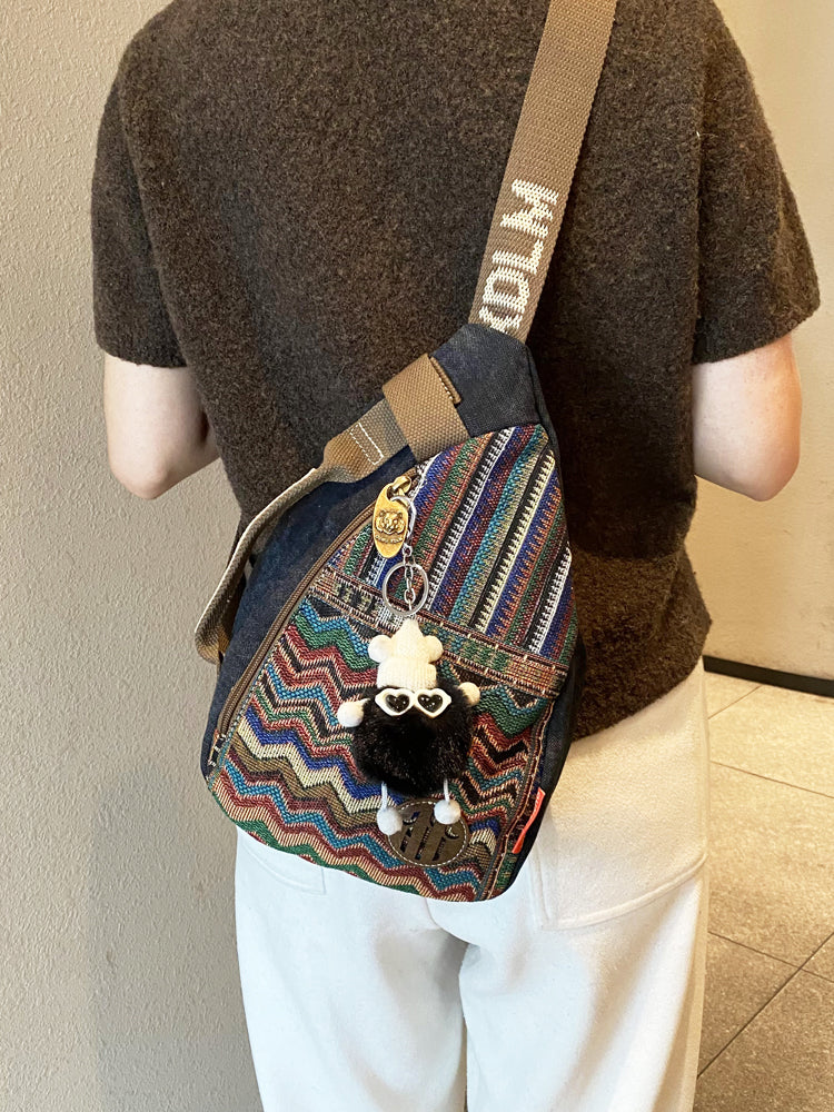 Womens Boho Sling Bag Canvas Crossbody Backpack Canvas  display picture 3
