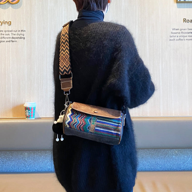 Denim Shoulder Bag Embroidery Jean Bag Bohemian Style Black Gray Denim Small Crossbody Bag - Feltify
