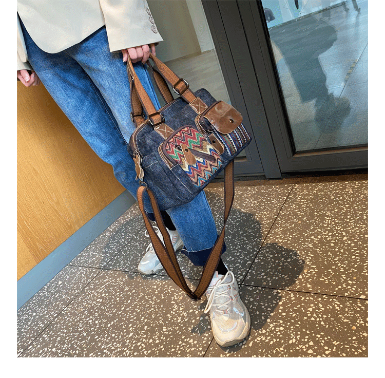 Black Gray Canvas Crossbody Bags Embroidery Canvas Bag Black