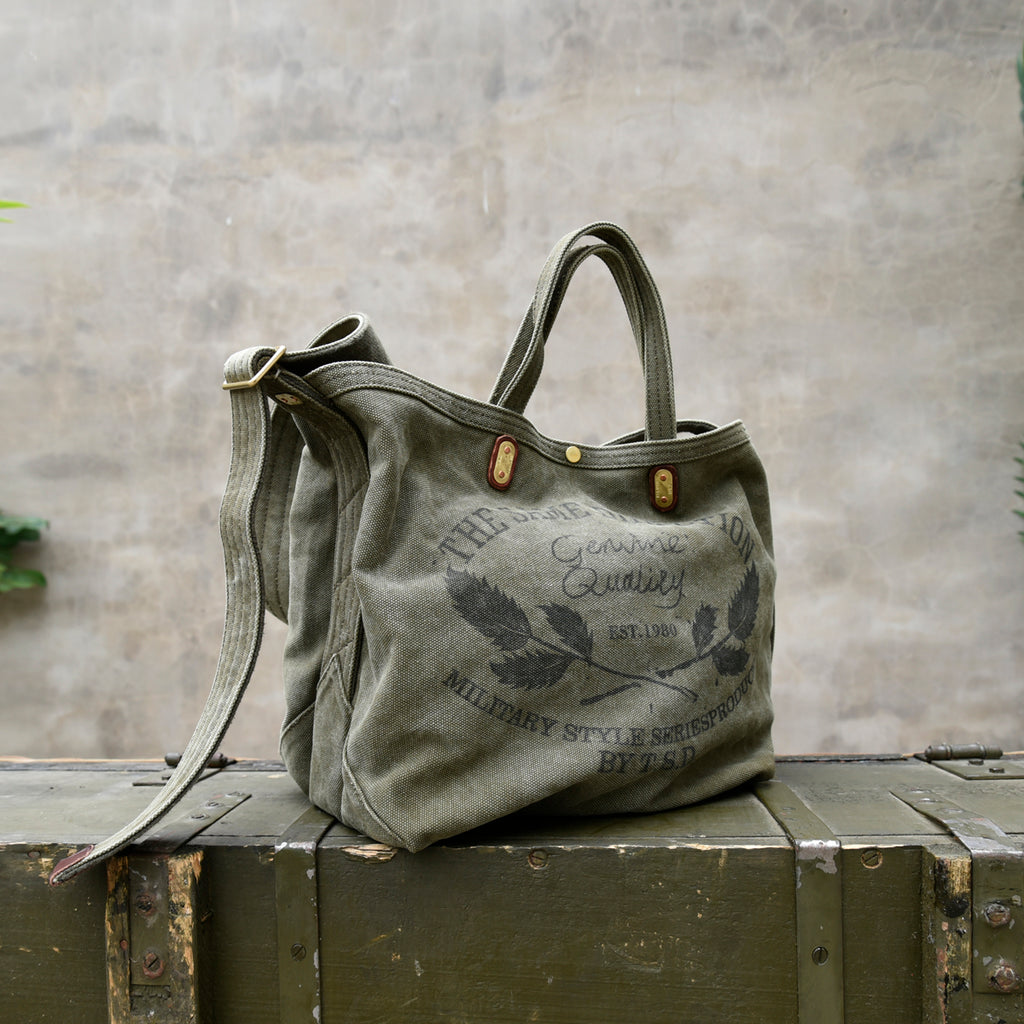 Green Distressed Canvas Tote Crossbody Bag Womens Army Green