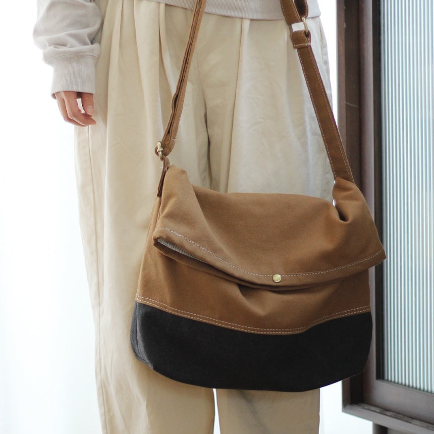 Two Tone Purse  Khaki Canvas Shoulder Bag for Women Two Tone Purse 