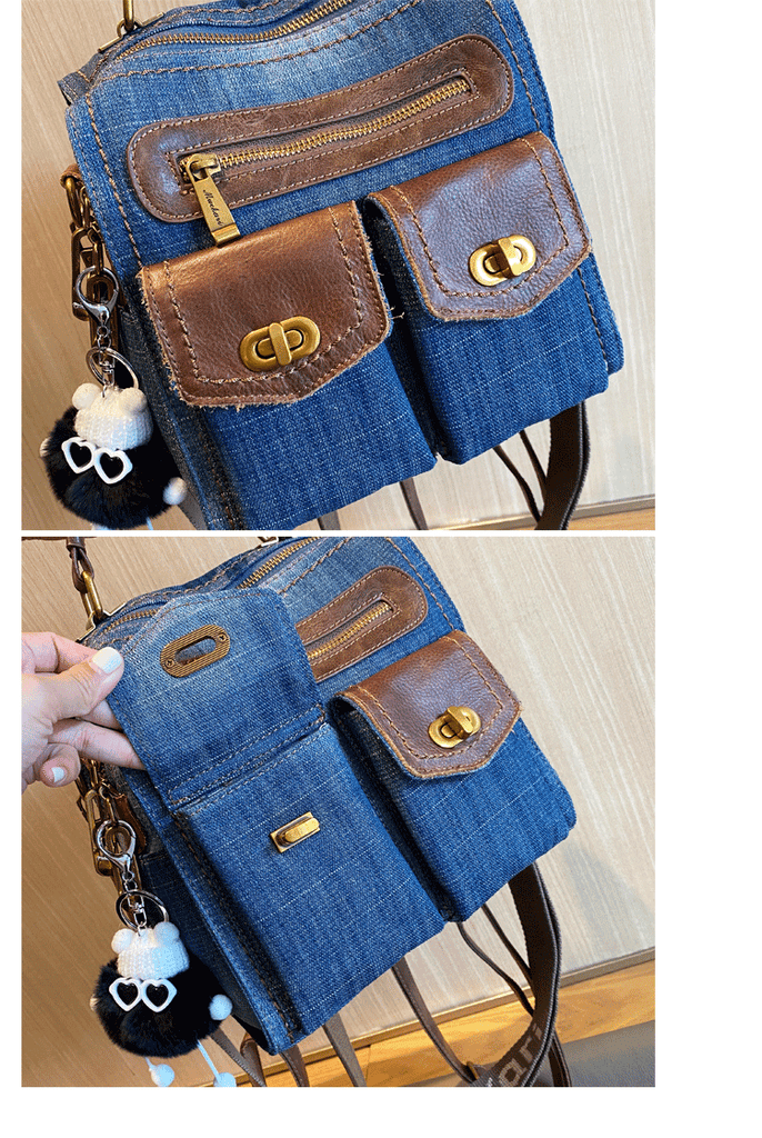 Convertible Denim Mini Backpack Bag Crossbody Bag Blue Convertible Den – Feltify