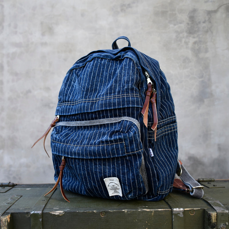 Blue Denim Backpack for Women Striped Jean Backpack Mens  display picture 1