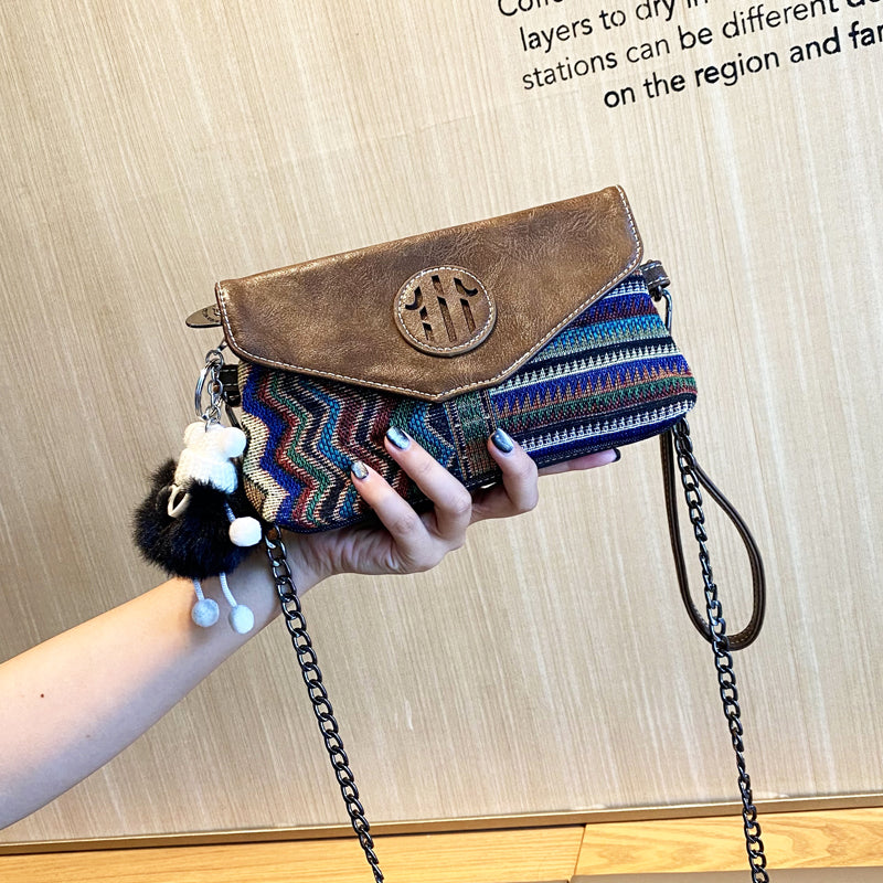 Bohemian Style Denim Clutch Purse Denim Chain Shoulder Bag Embroidery Jean Bag - Feltify