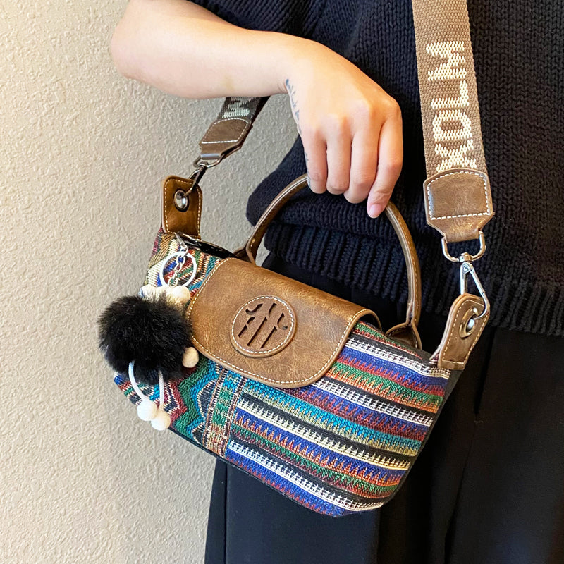 Canvas Small Boho Crossbody Bag Boho Canvas Small Handbag Embroidery Shoulder Bag - Feltify