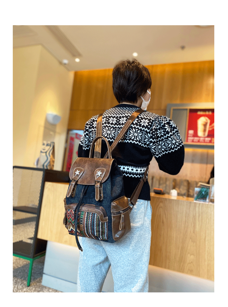 canvas leather backpack womens Black Gray Embroidery Canvas Backpack Boho Backpack Womens Vintage Boho  Style Backpack